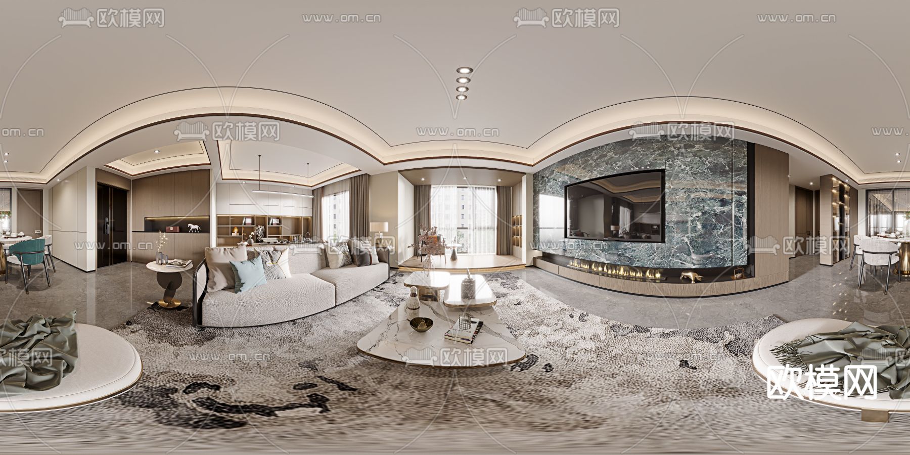 新中式客餐厅vr全景3d模型