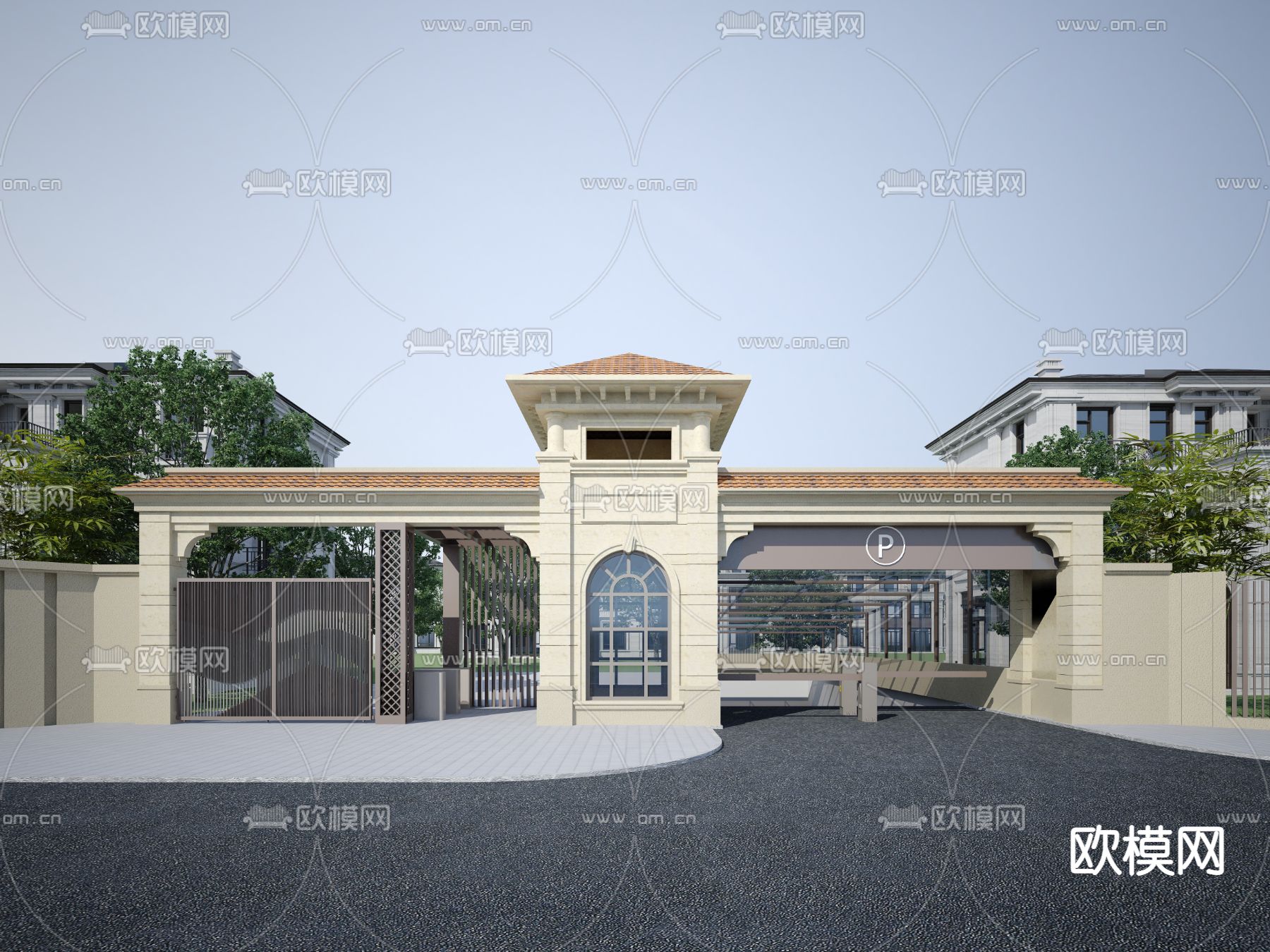 欧式小区大门入口3d模型下载