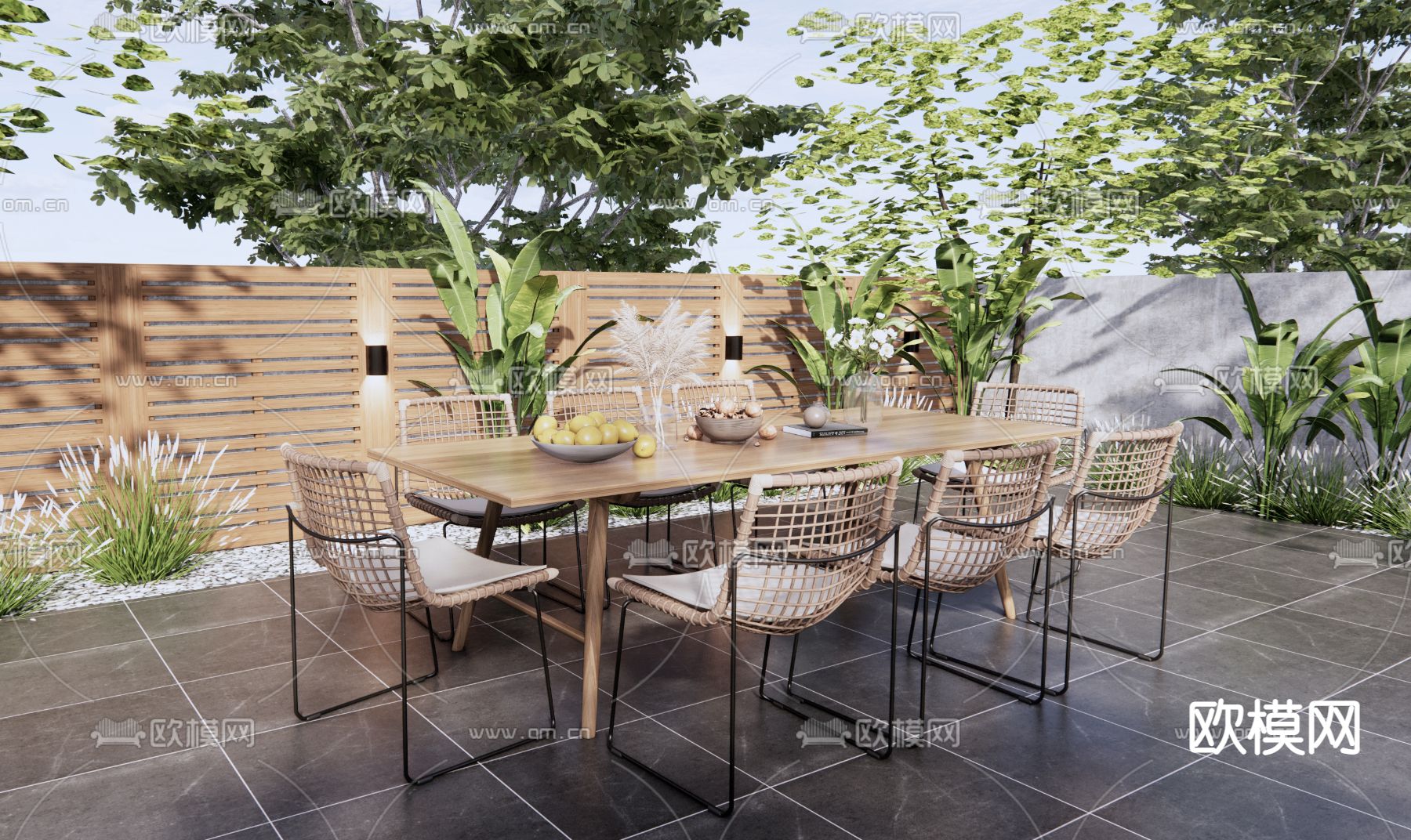 现代绳编户外桌椅3d模型下载