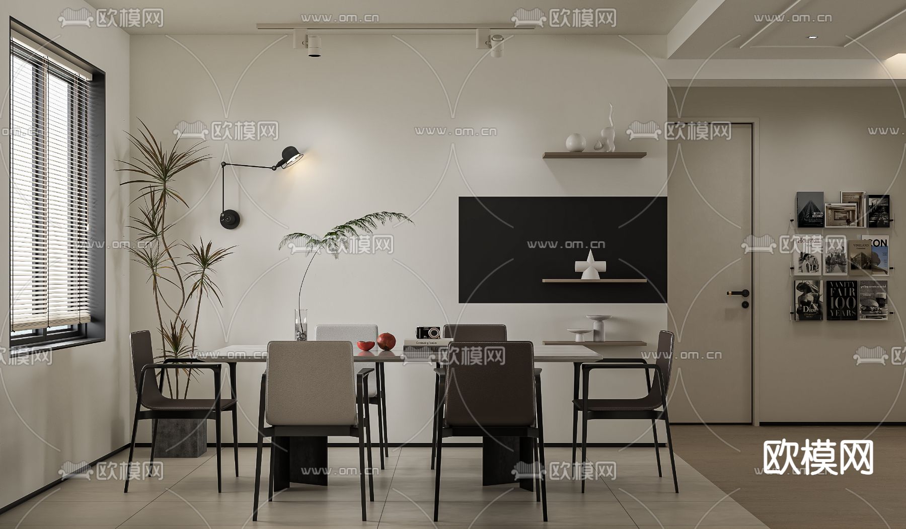 高级灰客餐厅3d模型下载（渲染图4）