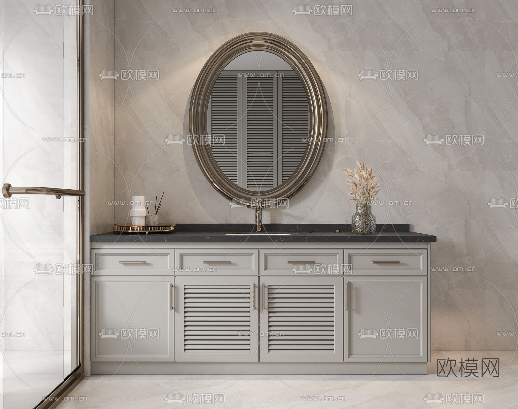 美式浴室柜 洗手台3d模型下载