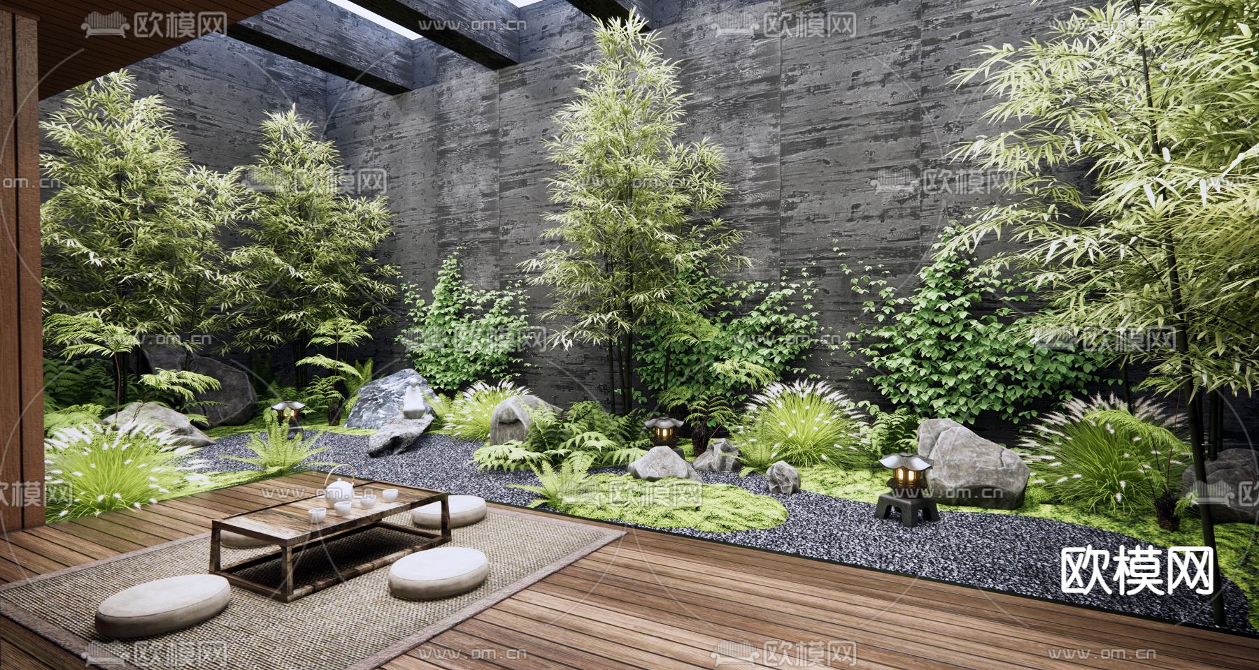 日式庭院花园 阳台景观3d模型下载（渲染图1）