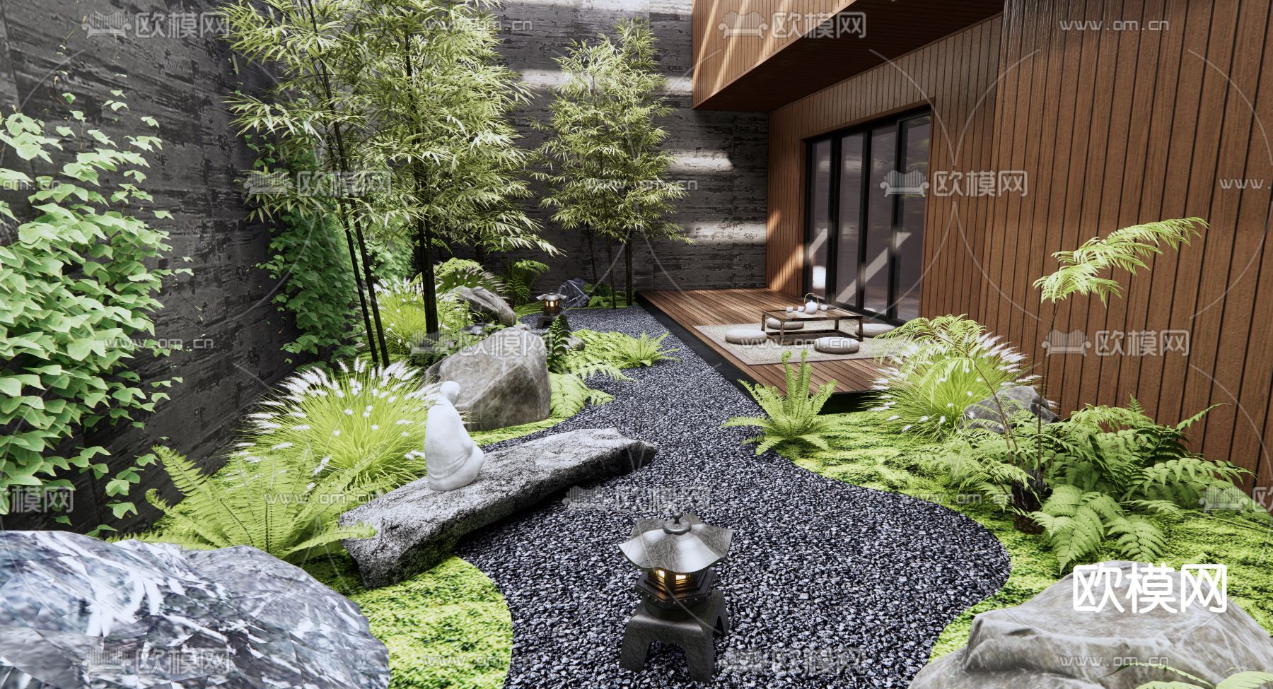 日式庭院花园 阳台景观3d模型下载（渲染图3）