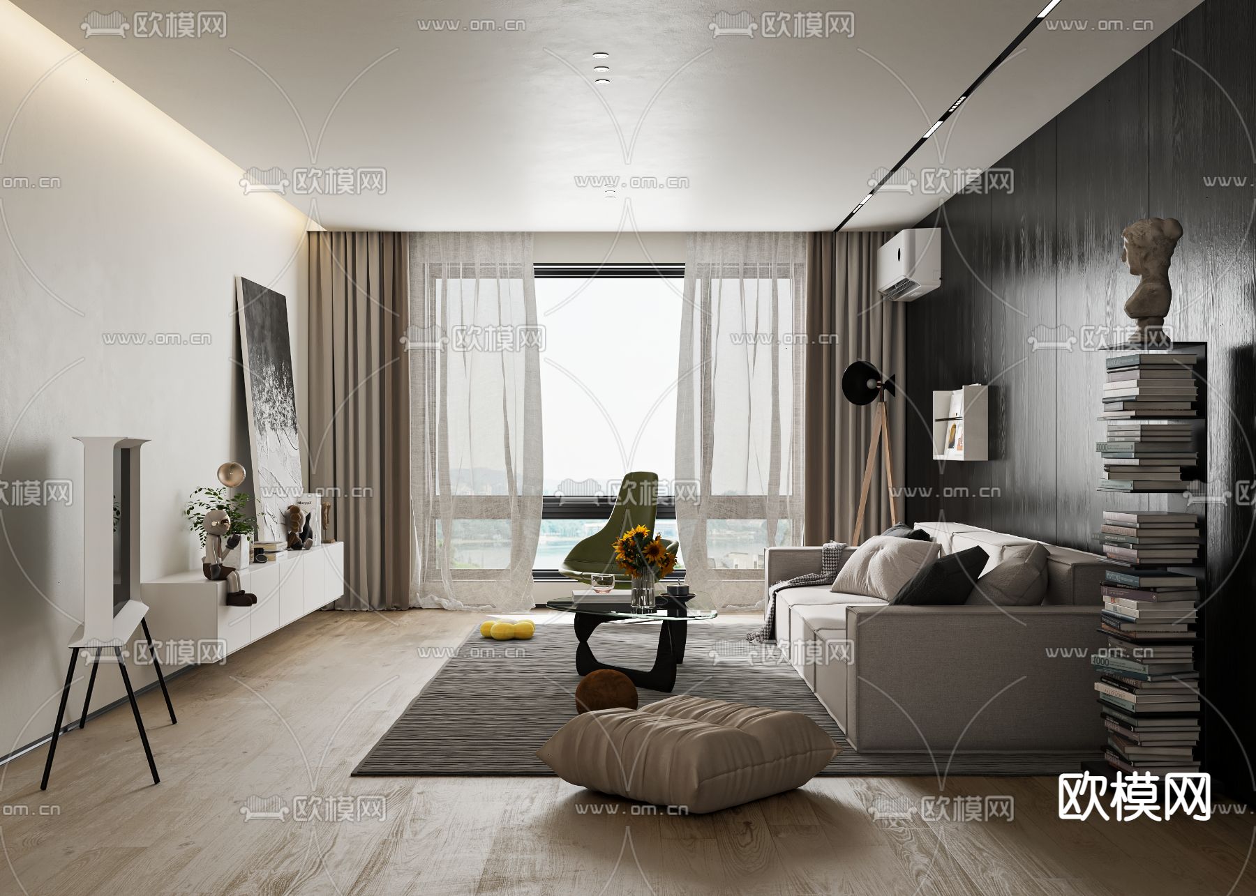 高级灰客餐厅3d模型下载（渲染图3）