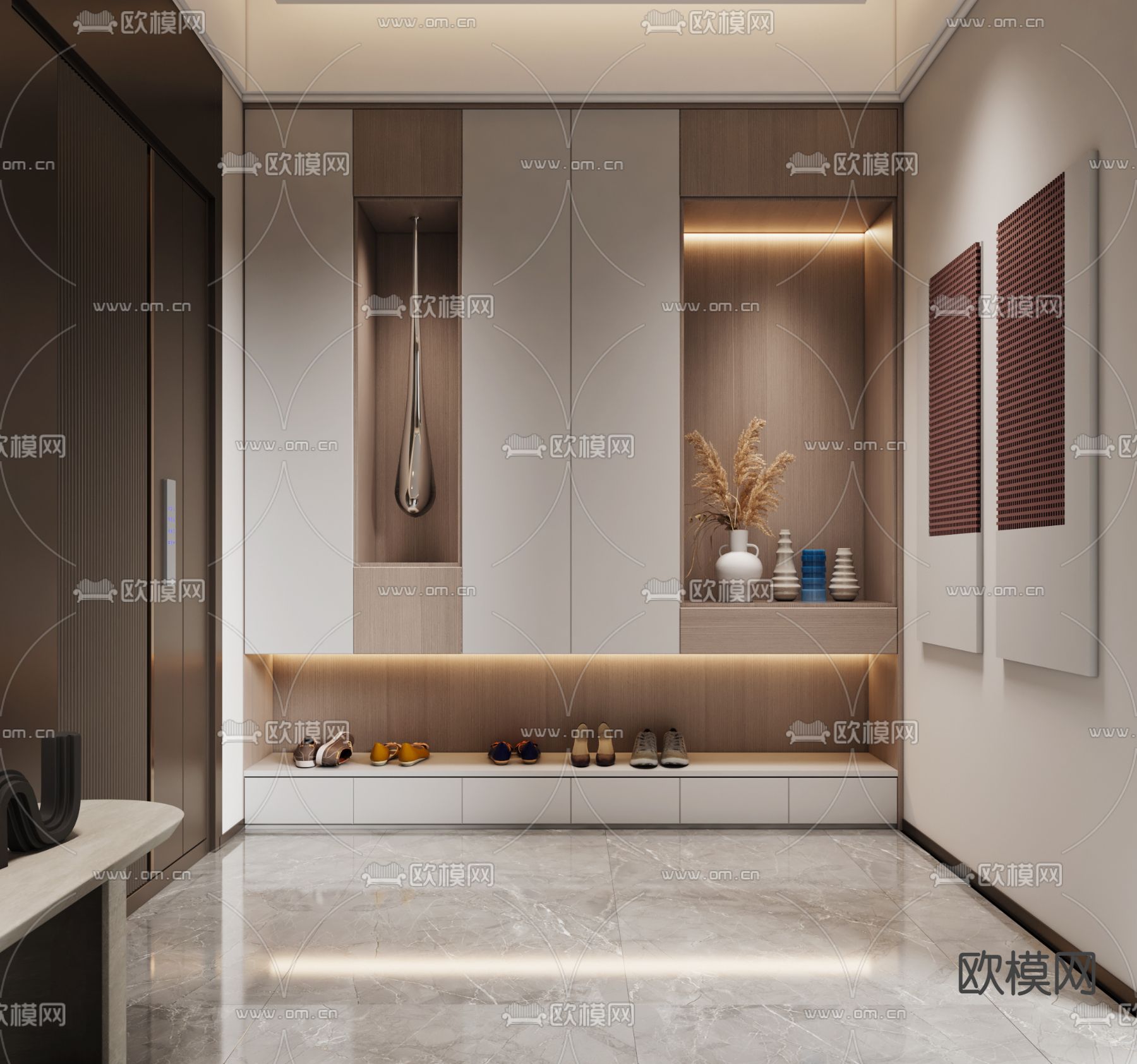 现代电梯厅 玄关过道3d模型下载（渲染图2）