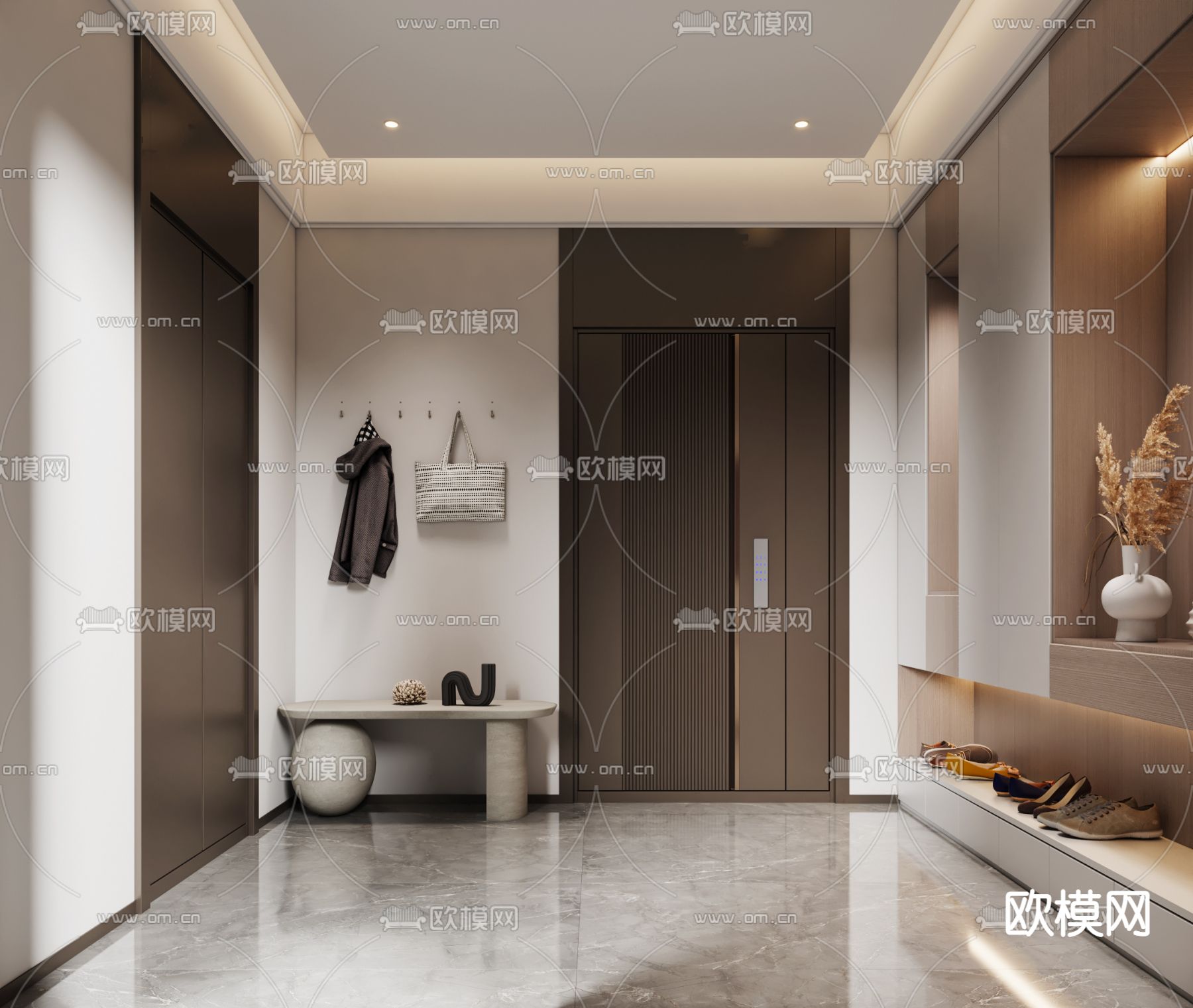 现代电梯厅 玄关过道3d模型下载（渲染图1）