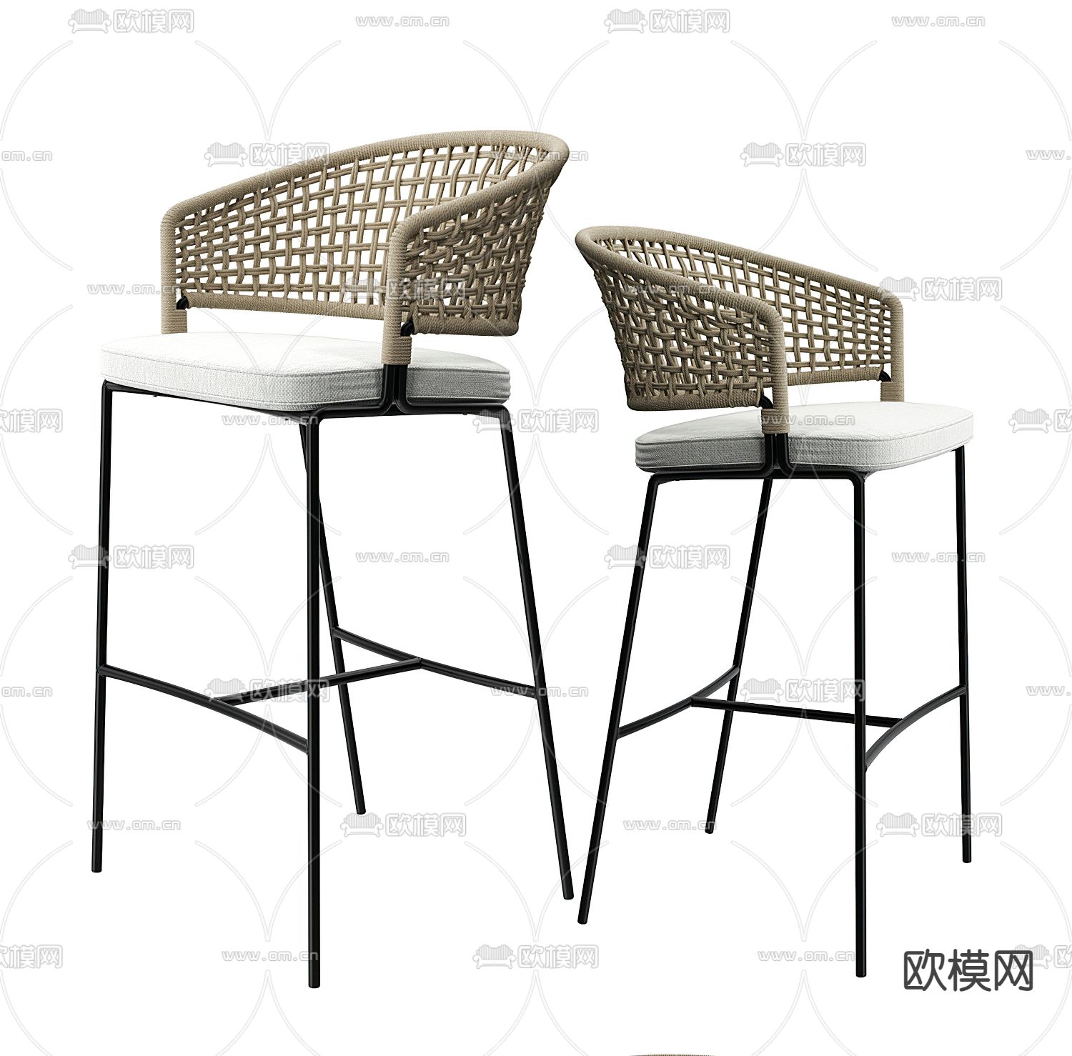 B&B Italia  藤编吧台椅3d模型下载