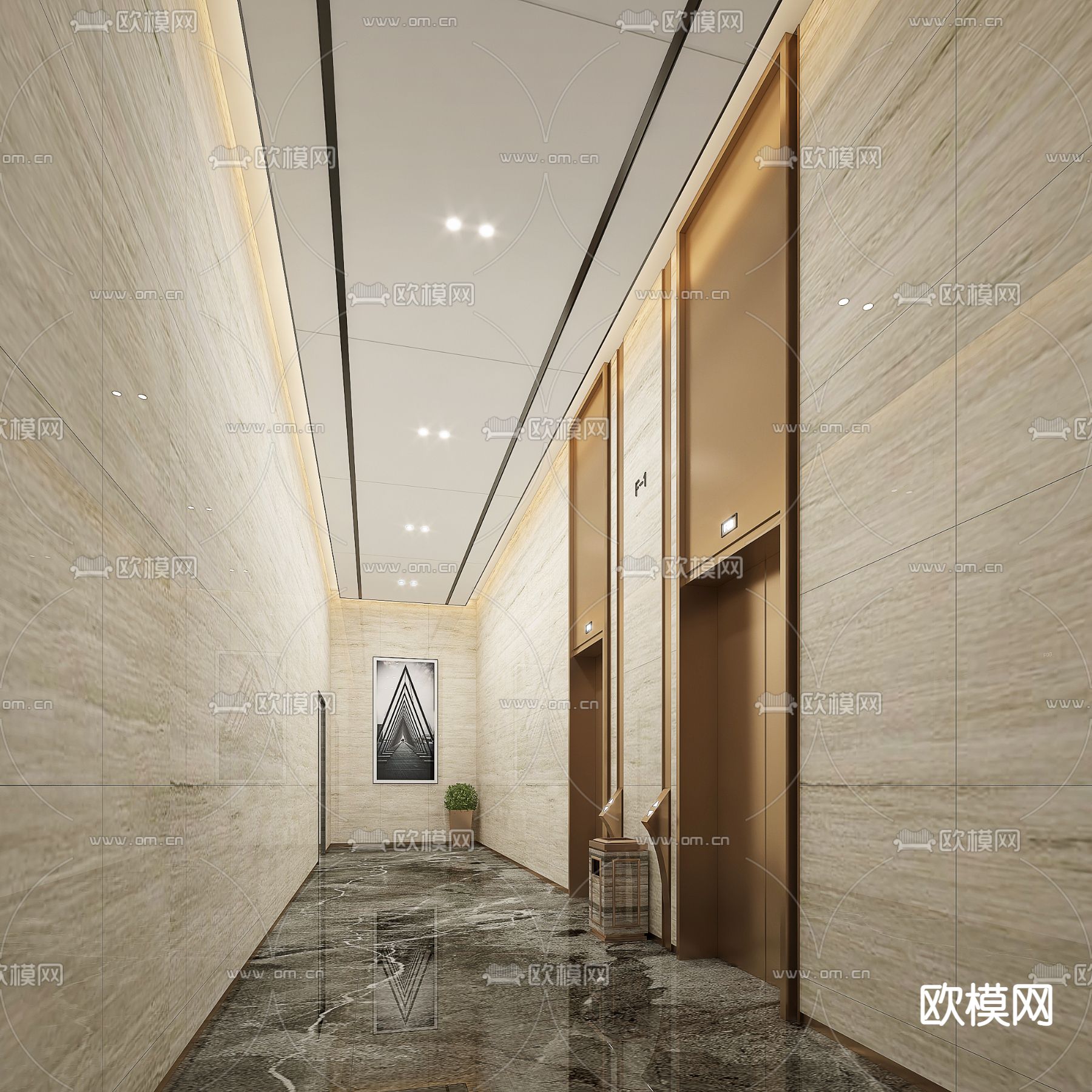 现代电梯厅3d模型下载