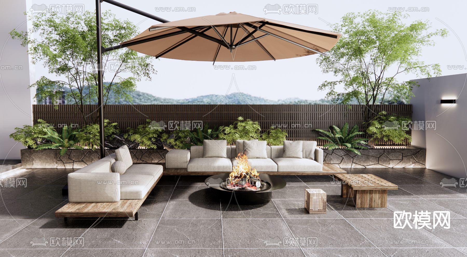 侘寂风户外转角沙发3d模型下载