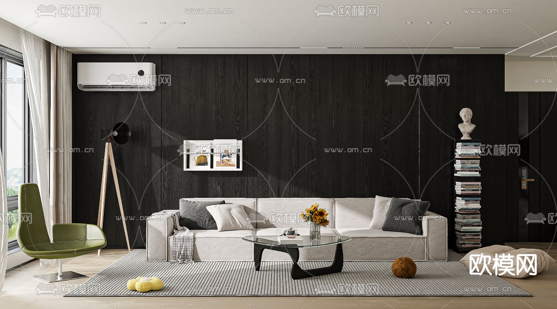 高级灰客餐厅3d模型下载（渲染图2）