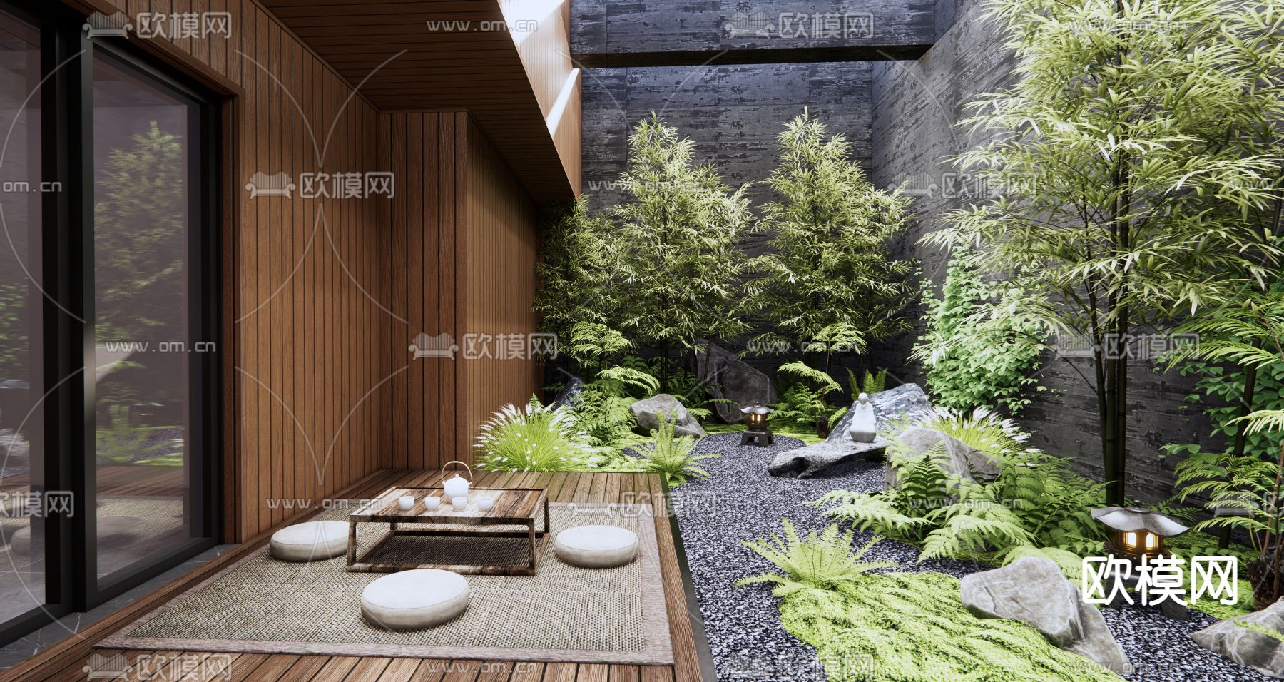 日式庭院花园 阳台景观3d模型下载（渲染图2）