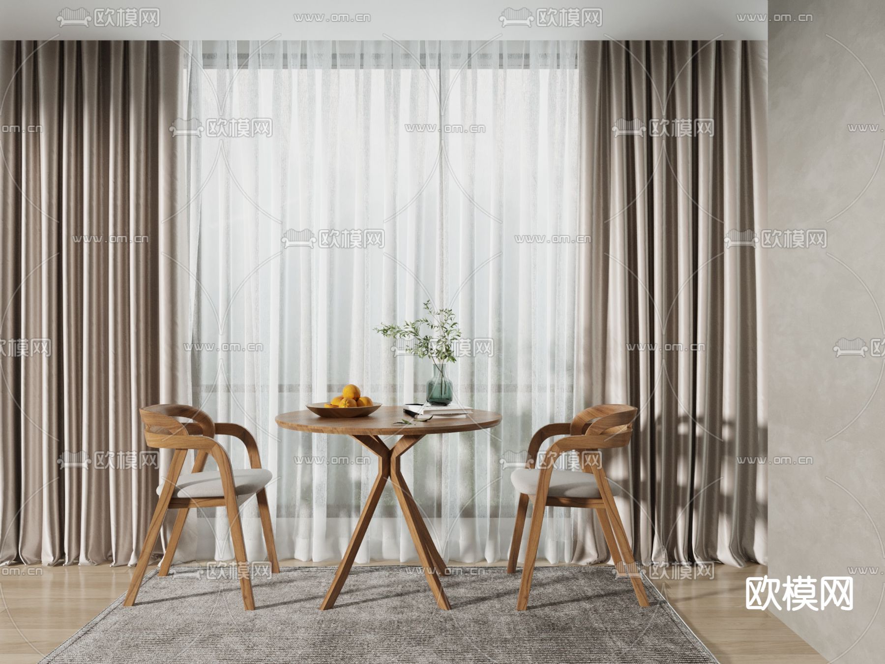 原木休闲桌椅3d模型下载