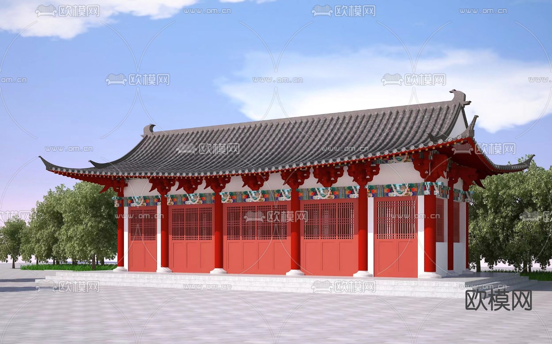 中式古建民俗外观3d模型下载_ID12155266_3dmax免费模型-欧模网