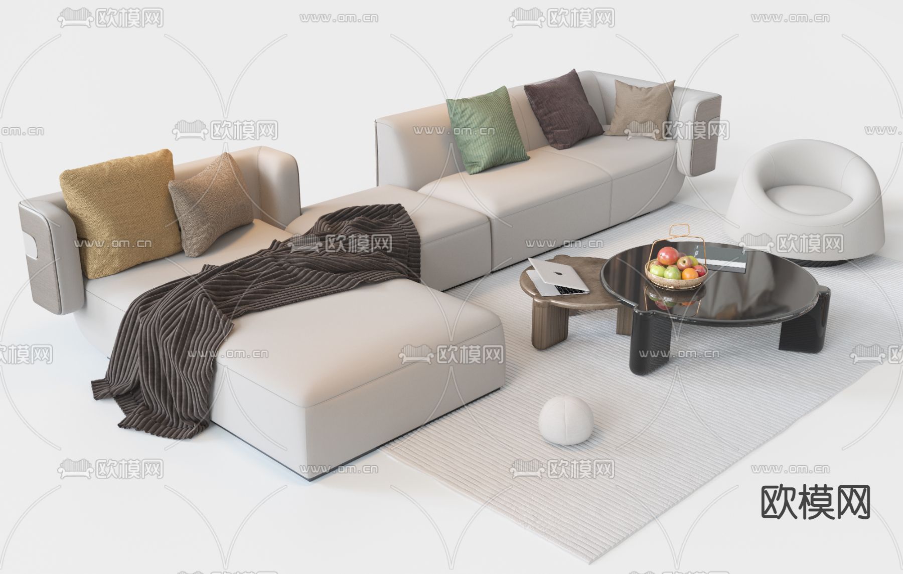 意大利 Poliform转角沙发3d模型下载（渲染图1）