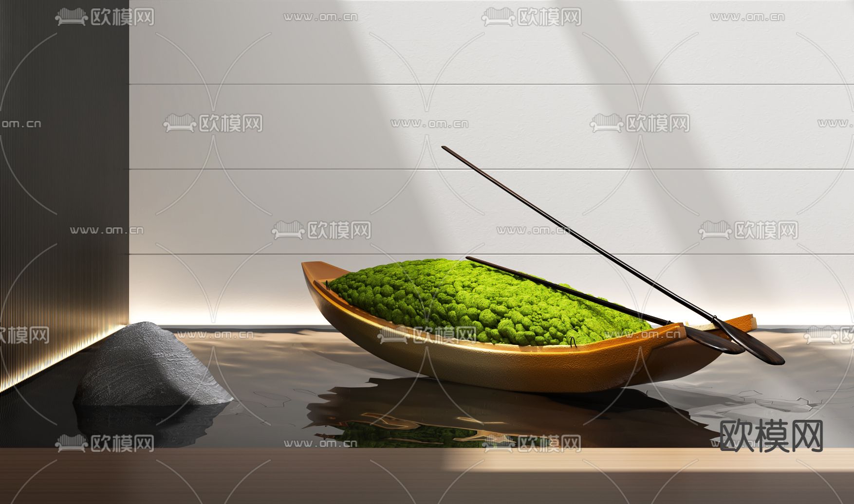 小船雕塑 藓苔景观3d模型