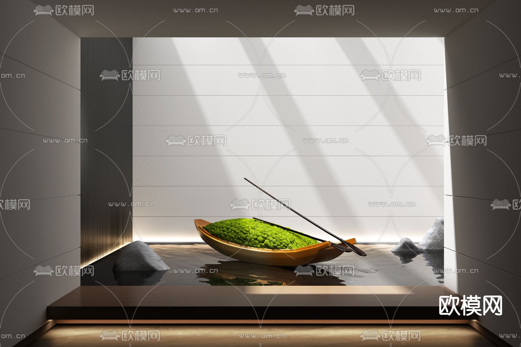 小船雕塑 藓苔景观3d模型