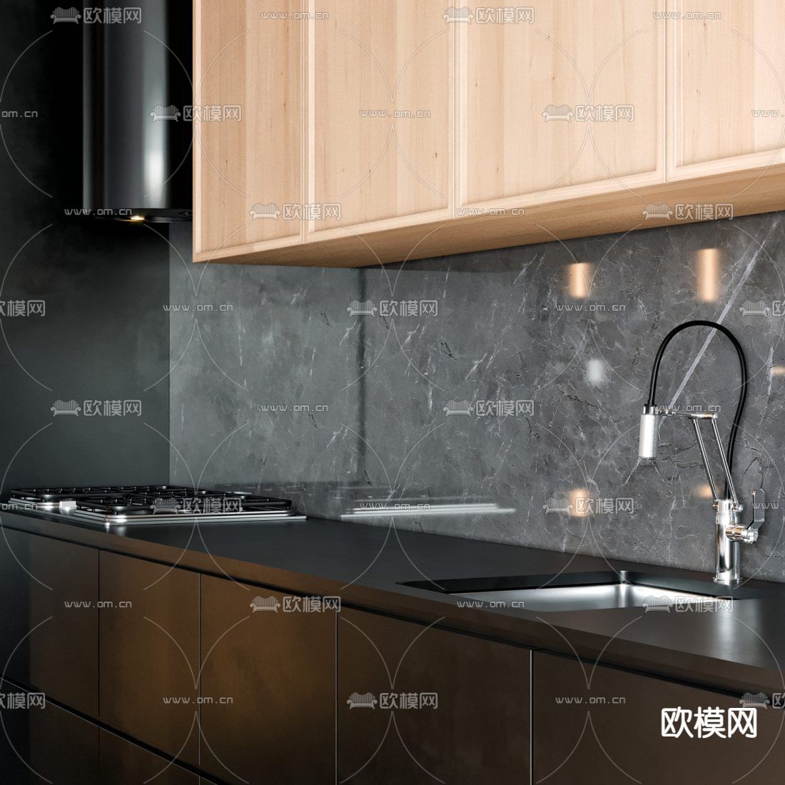 现代厨房 橱柜 中岛台3d模型