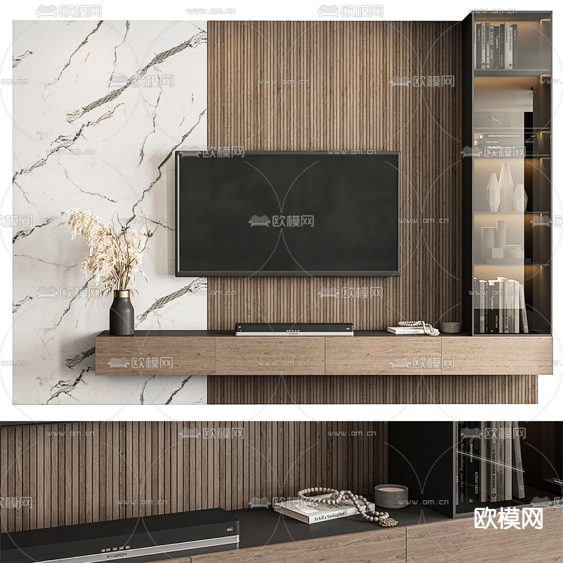 现代电视背景墙 电视柜3d模型下载