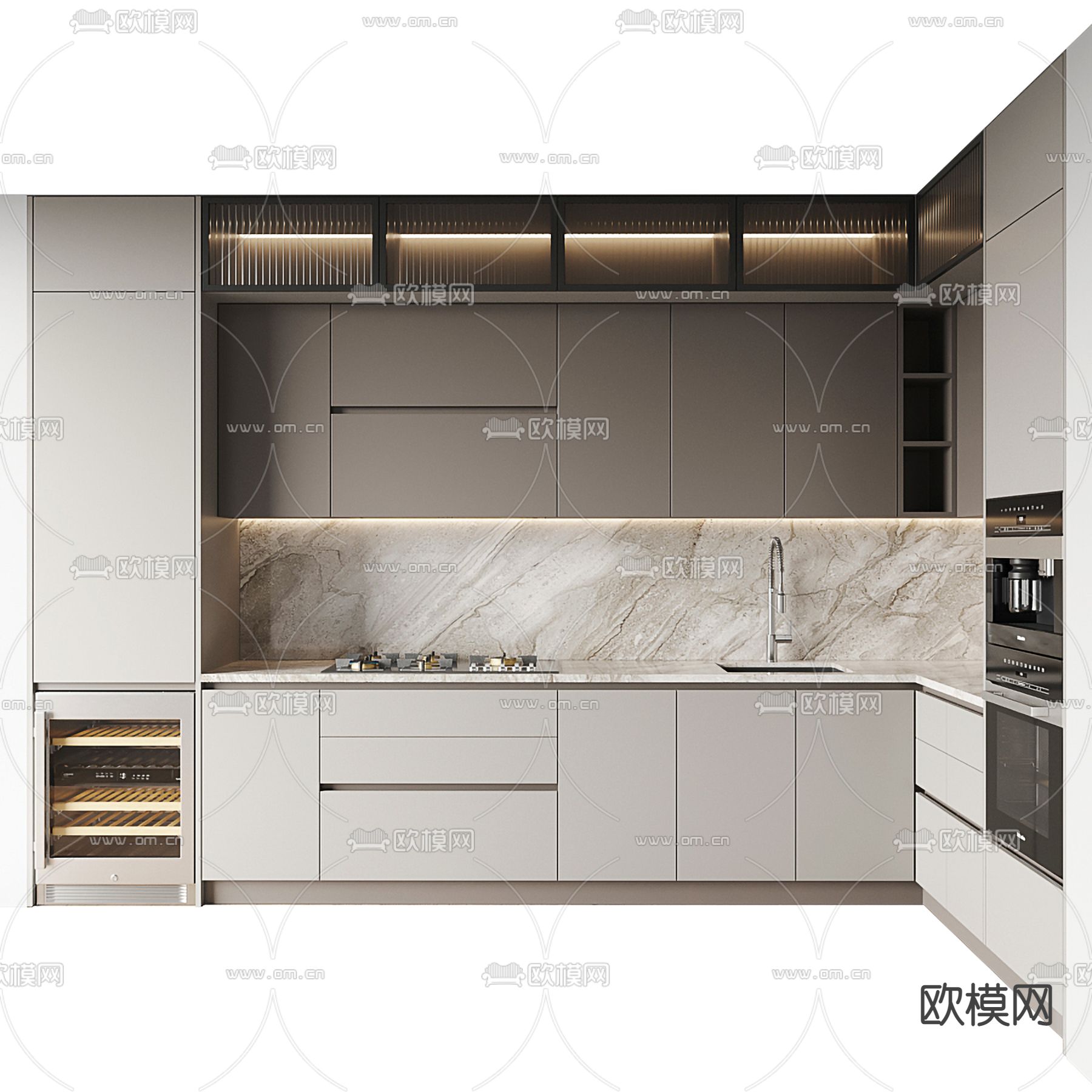 高级灰厨房 橱柜3d模型下载