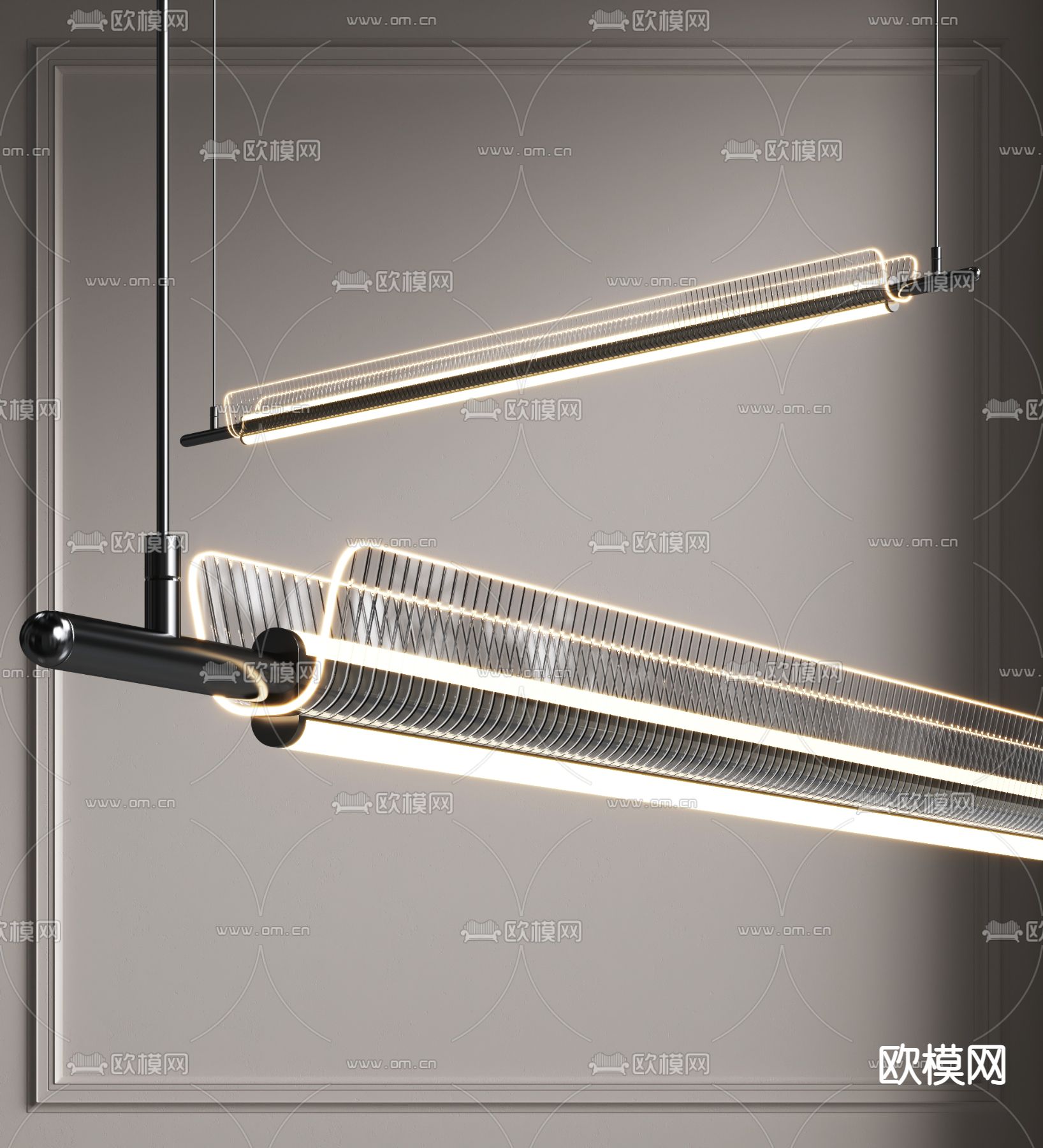 现代长条玻璃吊灯3d模型下载