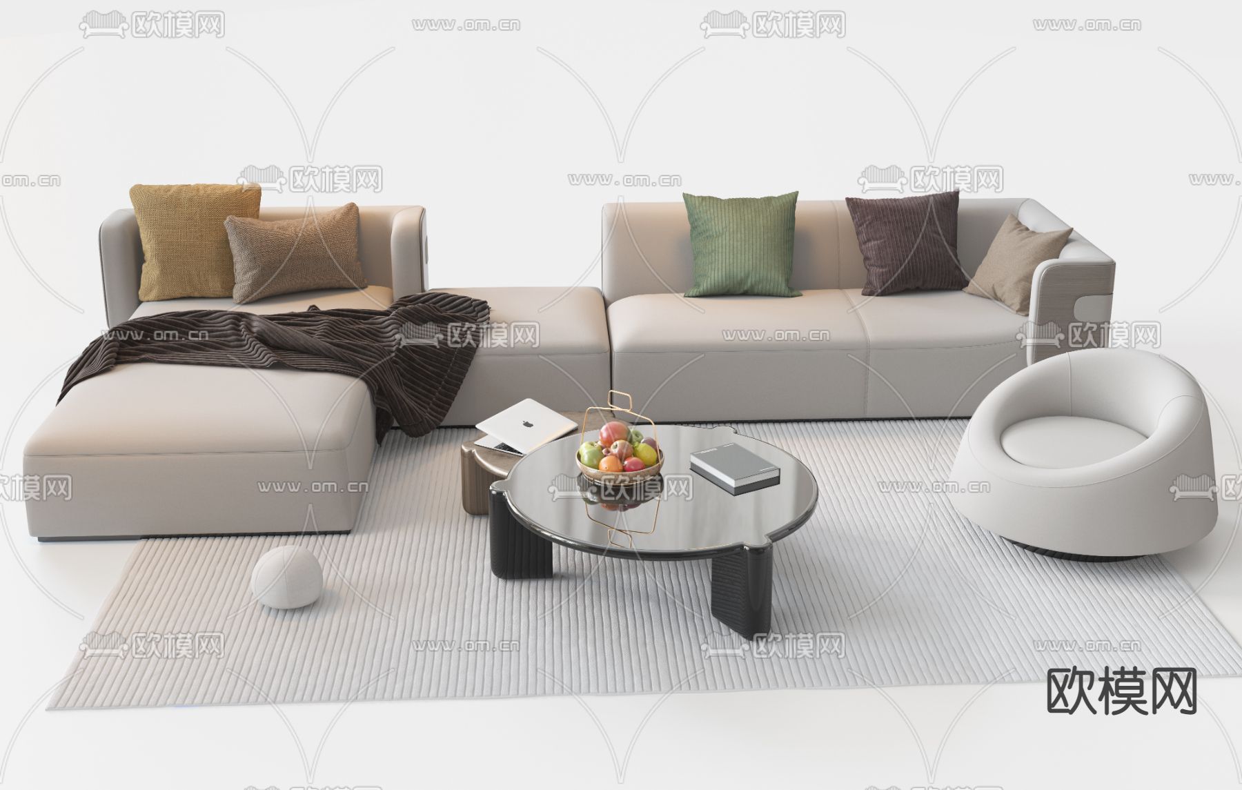 意大利 Poliform转角沙发3d模型下载（渲染图2）