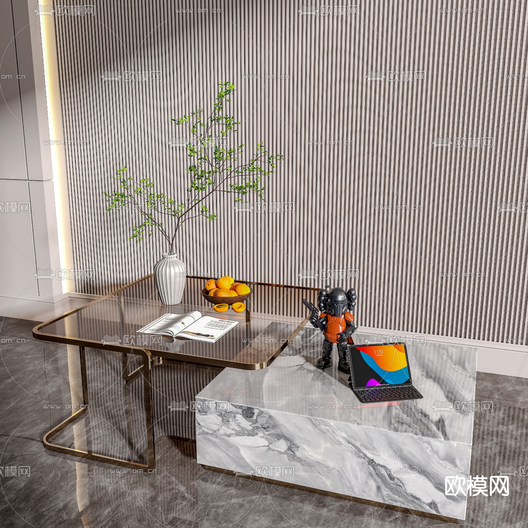 现代方形茶几3d模型下载_ID12168150_3dmax免费模型-欧模网