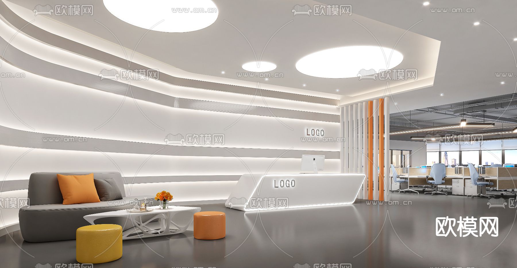 现代前台 接待台3d模型下载