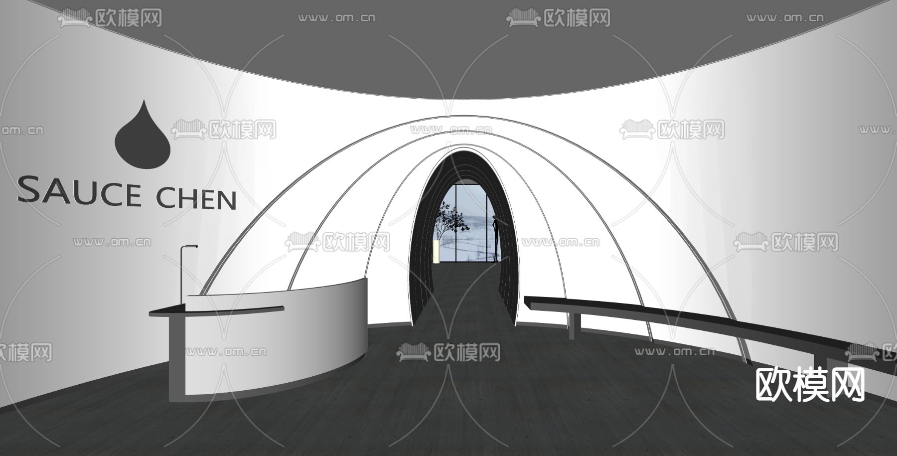 现代公司前台接待su模型下载（渲染图2）