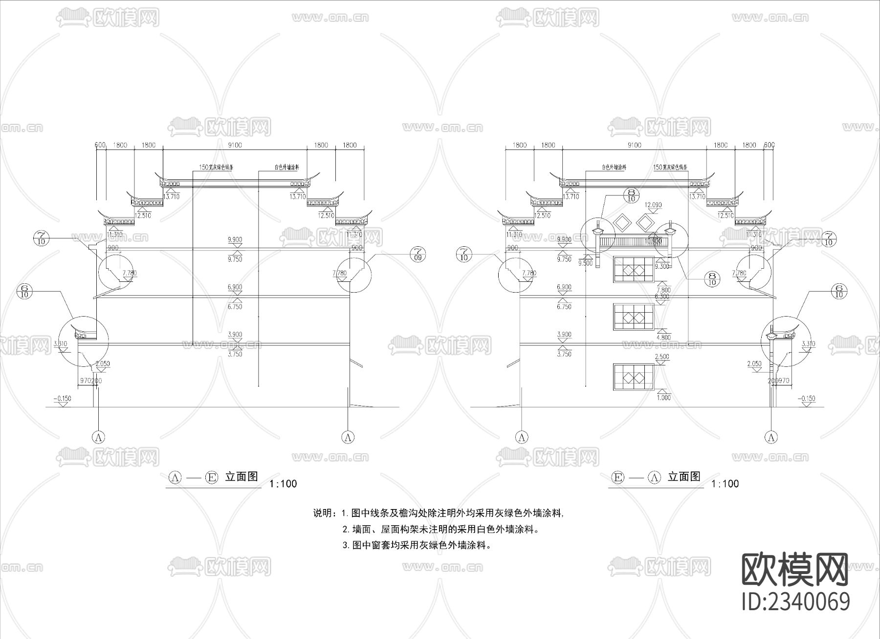 徽派马头墙建筑CAD节点大样下载（渲染图1）