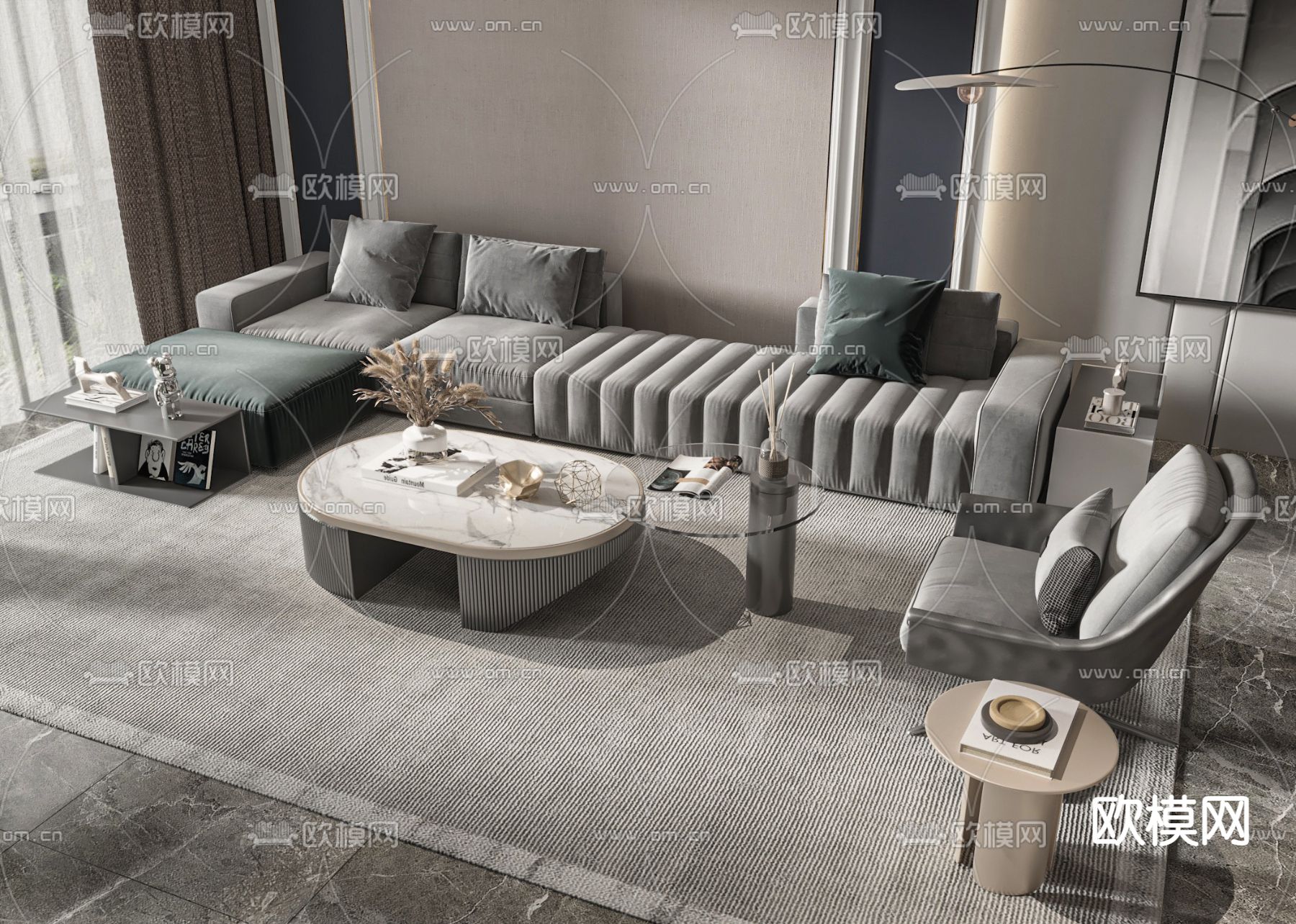 灰色转角组合沙发3d模型下载