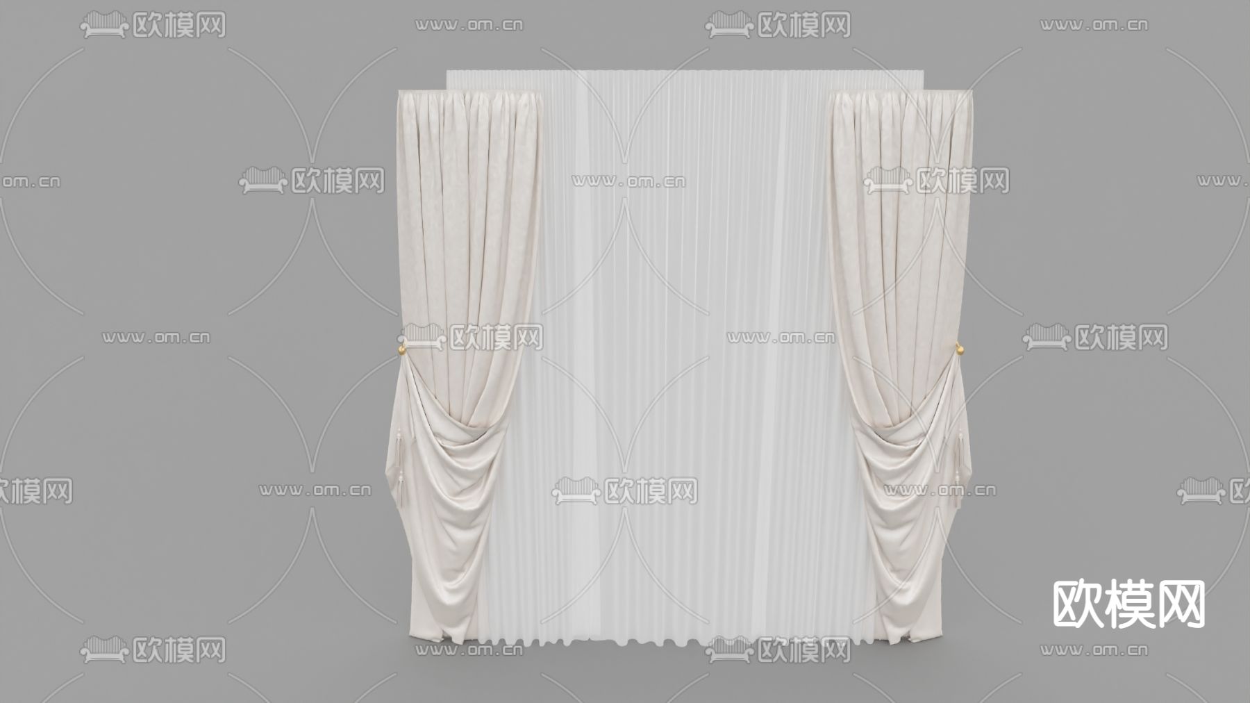 简欧轻奢创意布艺遮光窗帘免费3d模型下载