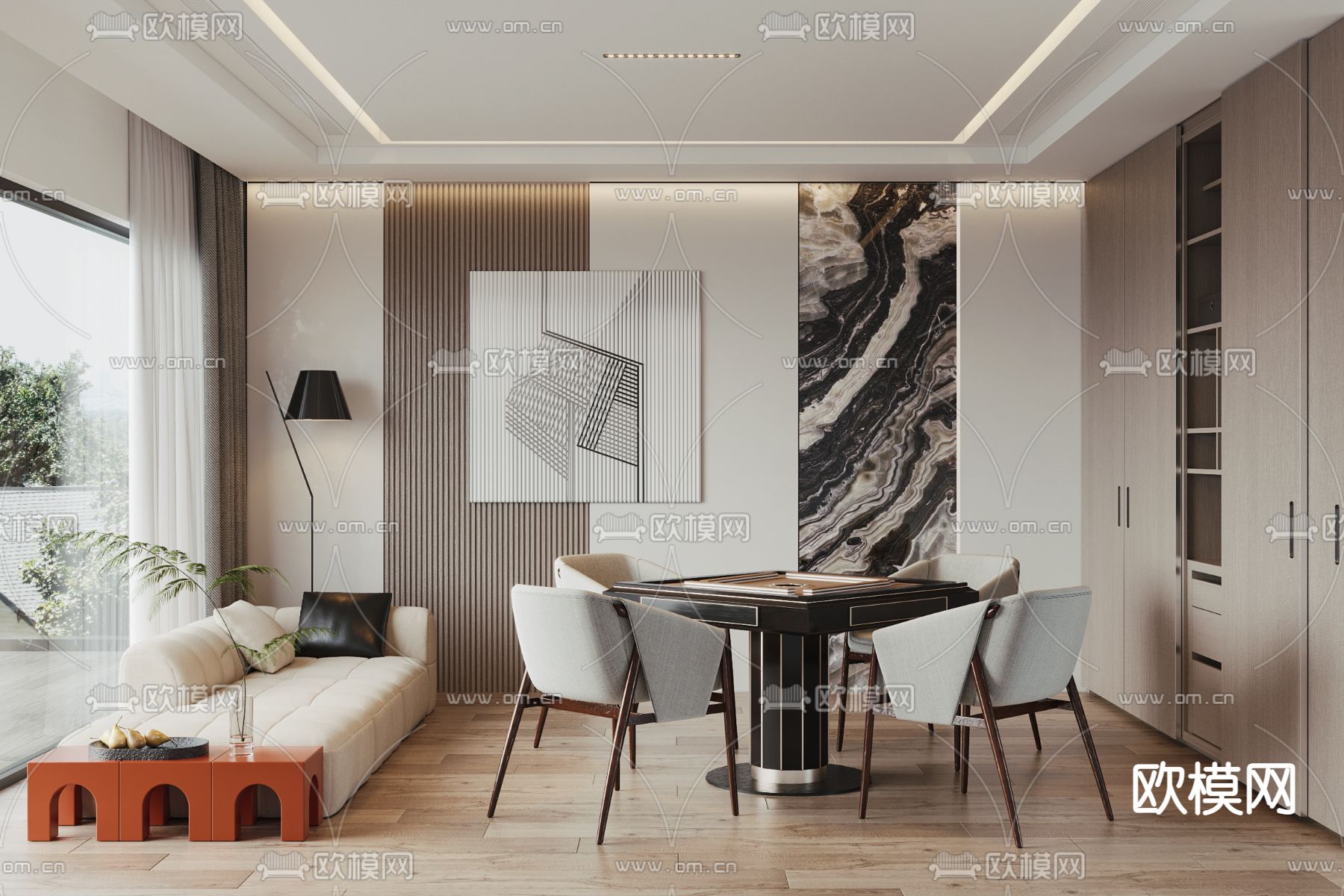 现代棋牌室 麻将室3d模型下载（渲染图1）