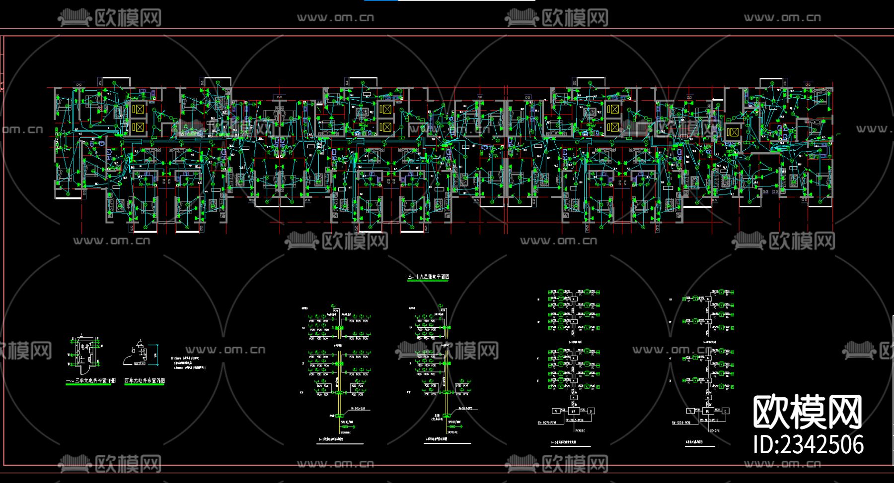 高层住宅楼电气CAD施工图下载（渲染图2）