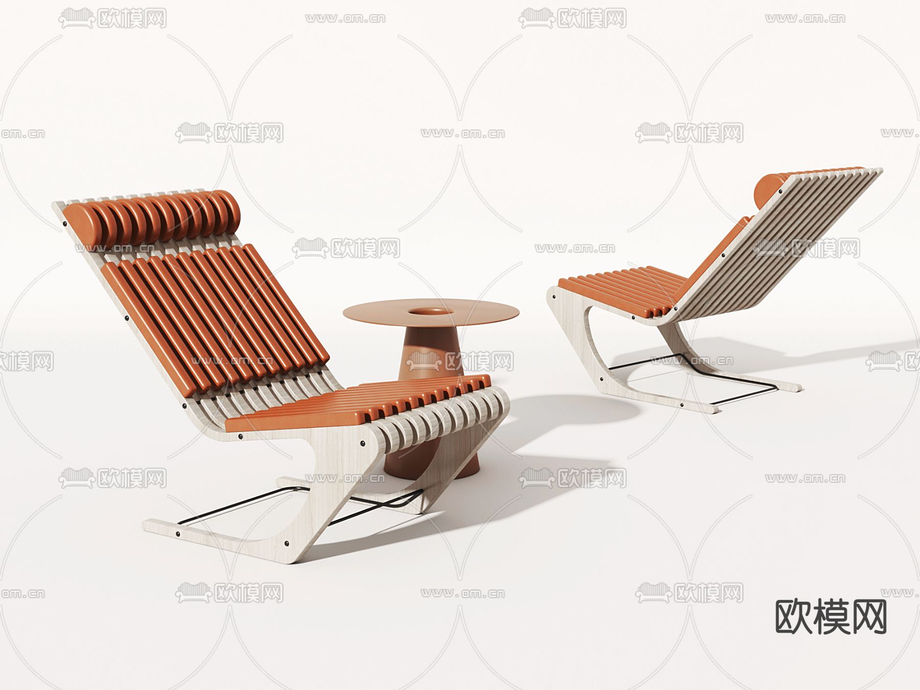 现代橙色休闲躺椅su模型下载