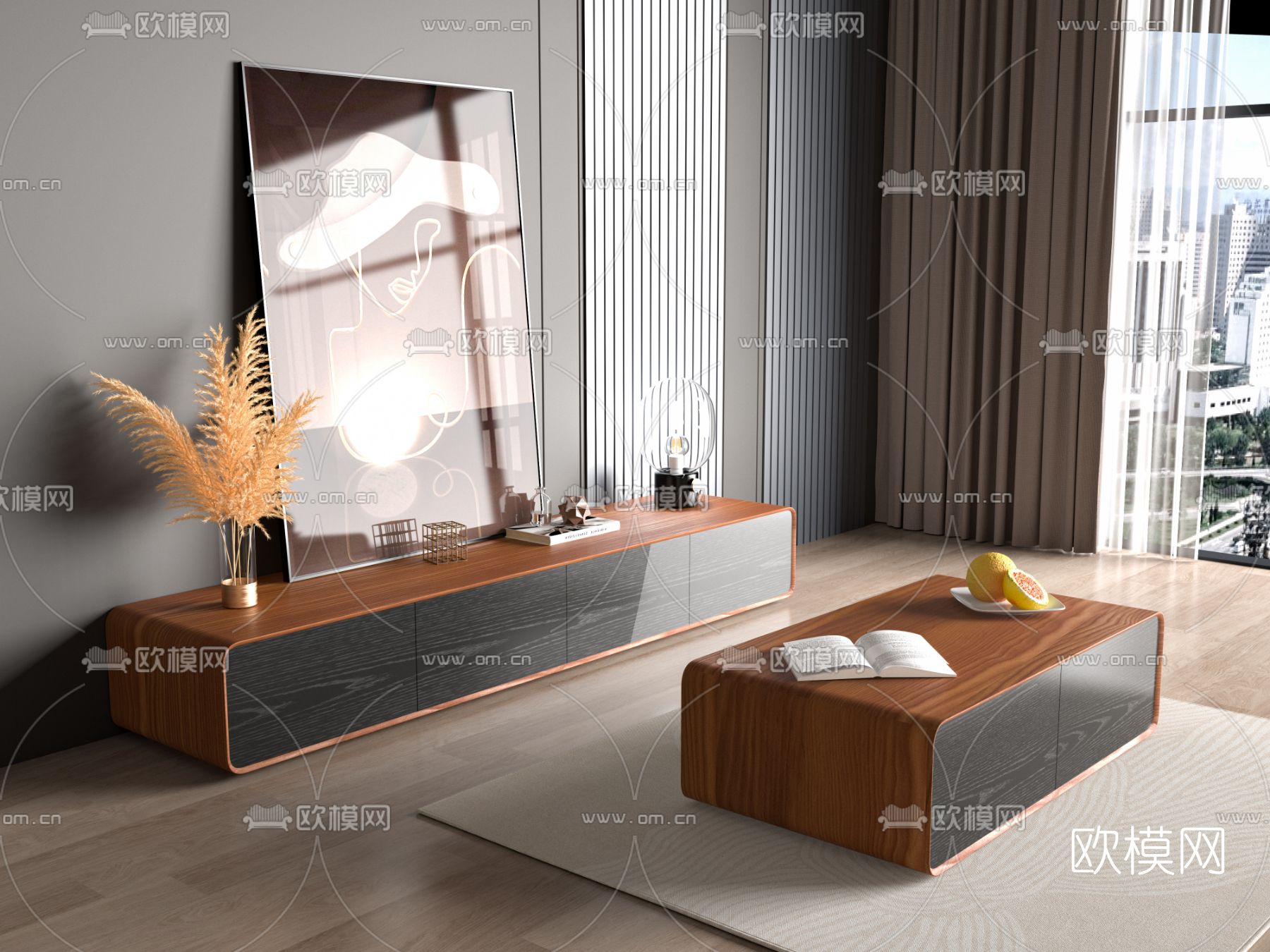 现代电视柜 茶几3d模型下载