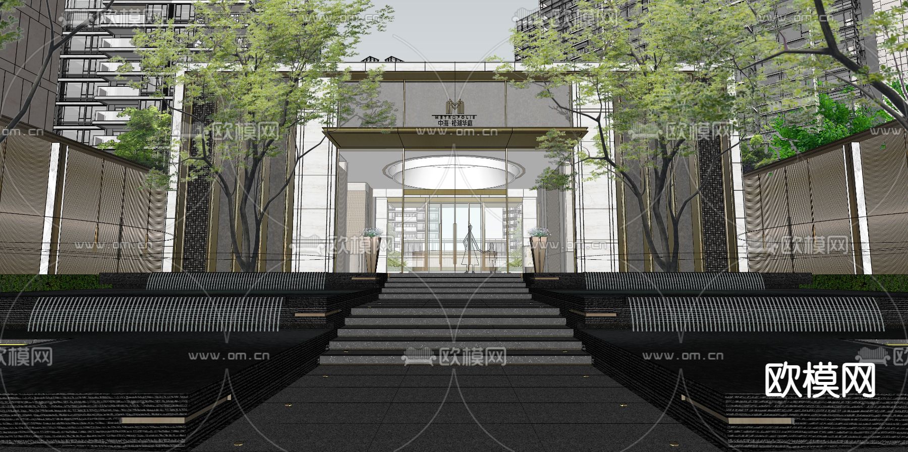 现代小区户外泳池景观su模型
