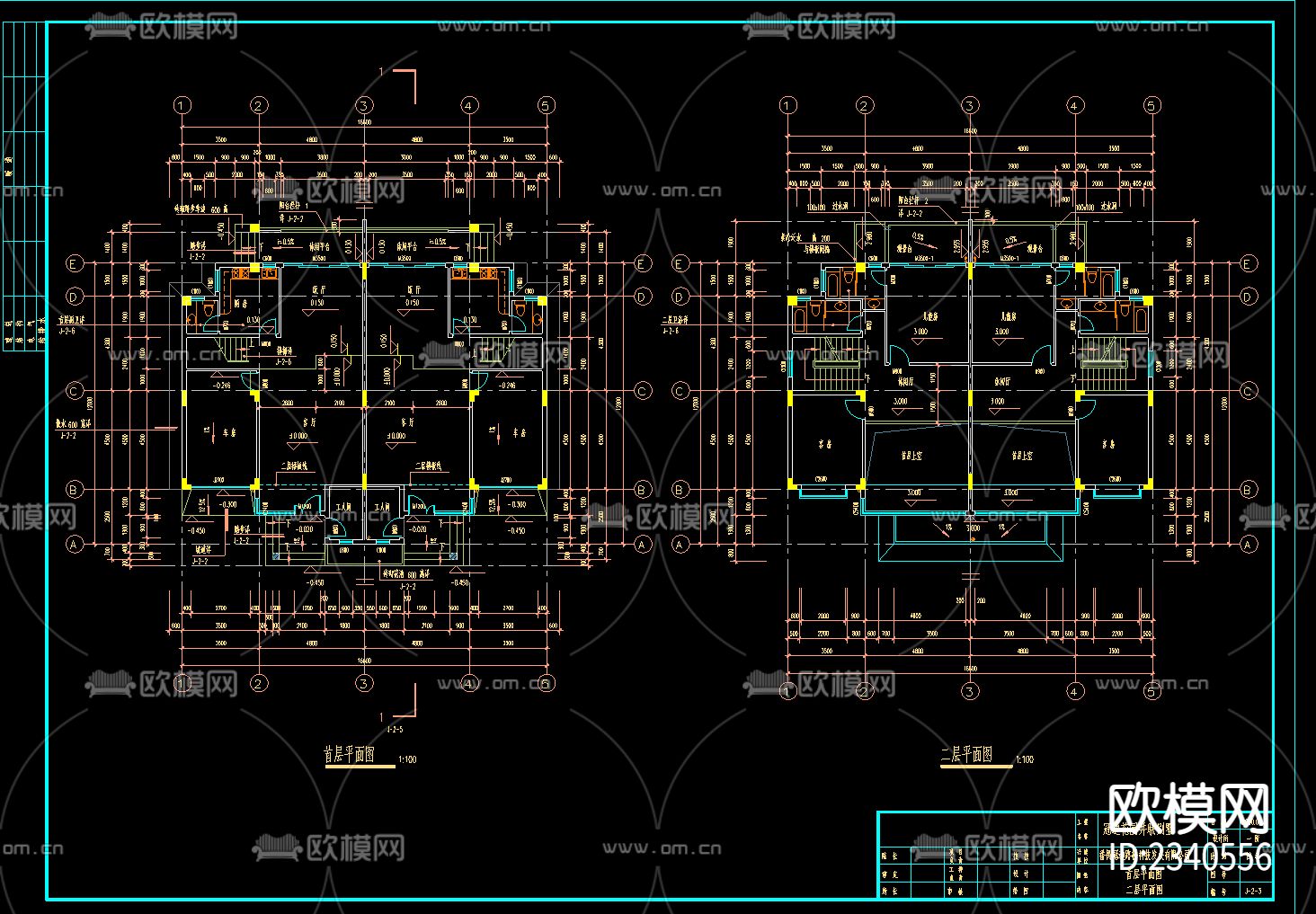 三层并联别墅建筑cad施工图-免费3dmax模型库-欧模网