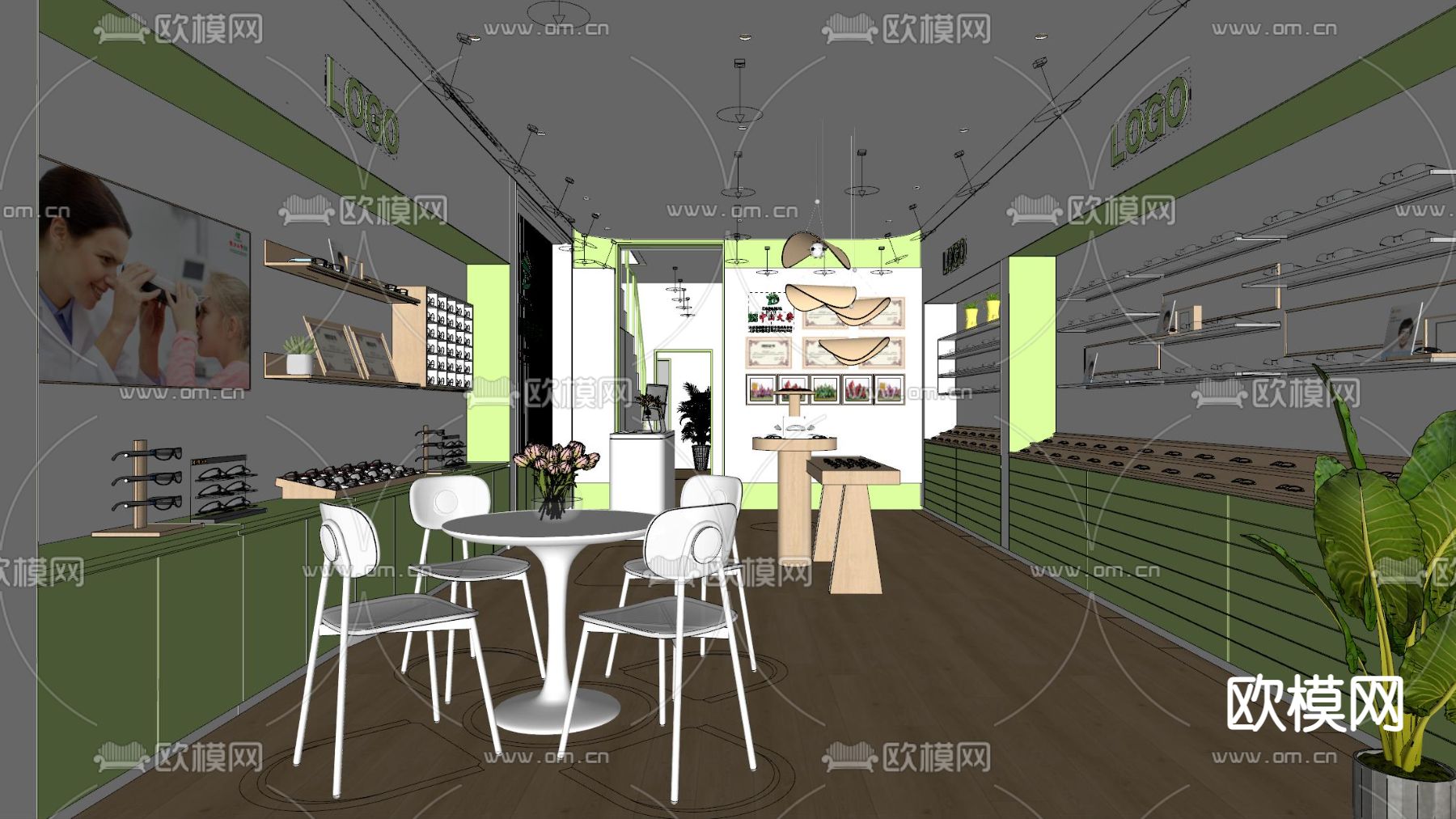 现代眼镜店su模型下载（渲染图2）