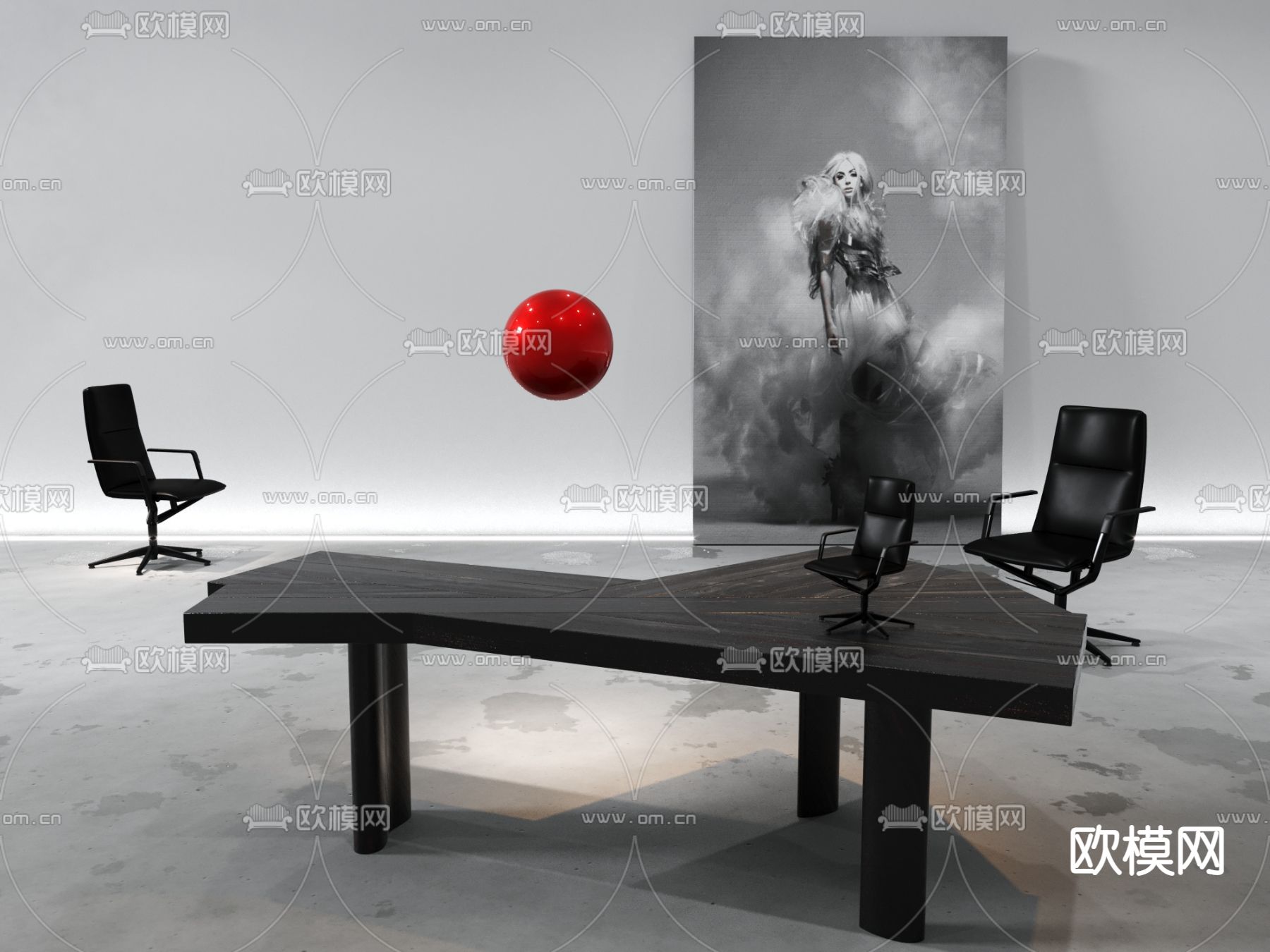 CASSINA 异形办公桌 职员椅3d模型下载