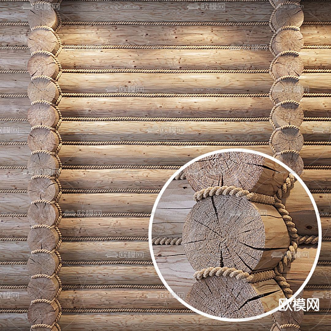 自然风木头墙 隔墙3d模型下载（渲染图1）