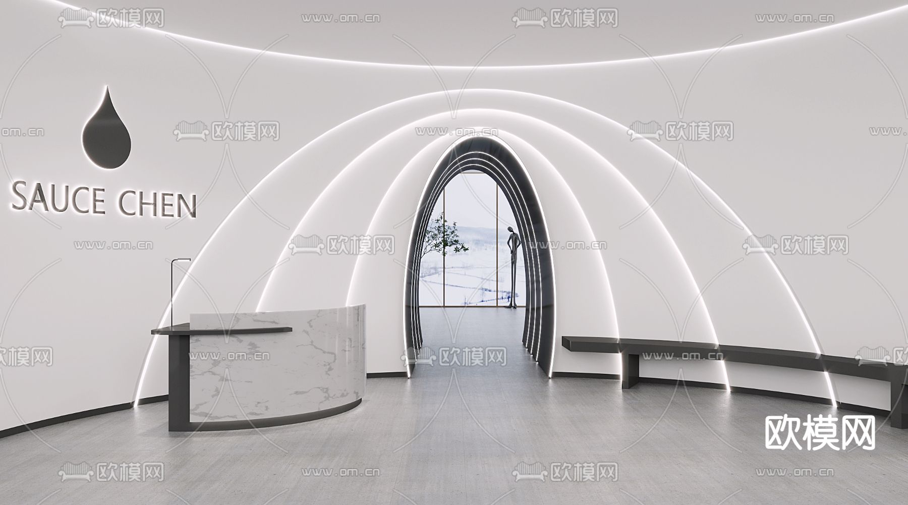 现代公司前台接待su模型下载（渲染图1）