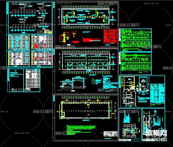机械修理厂房电气CAD施工图下载（渲染图1）