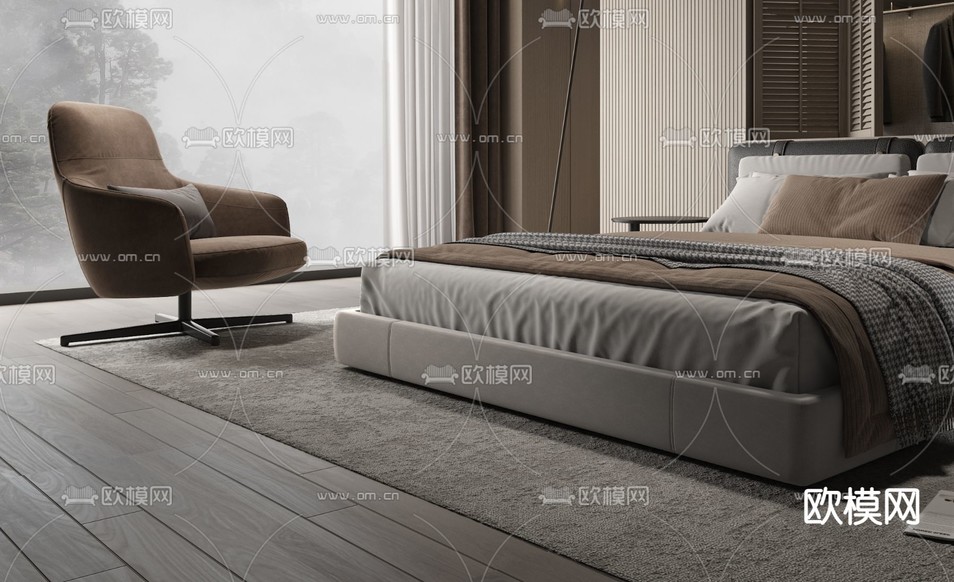 Minotti 双人床3d模型下载(渲染图3)