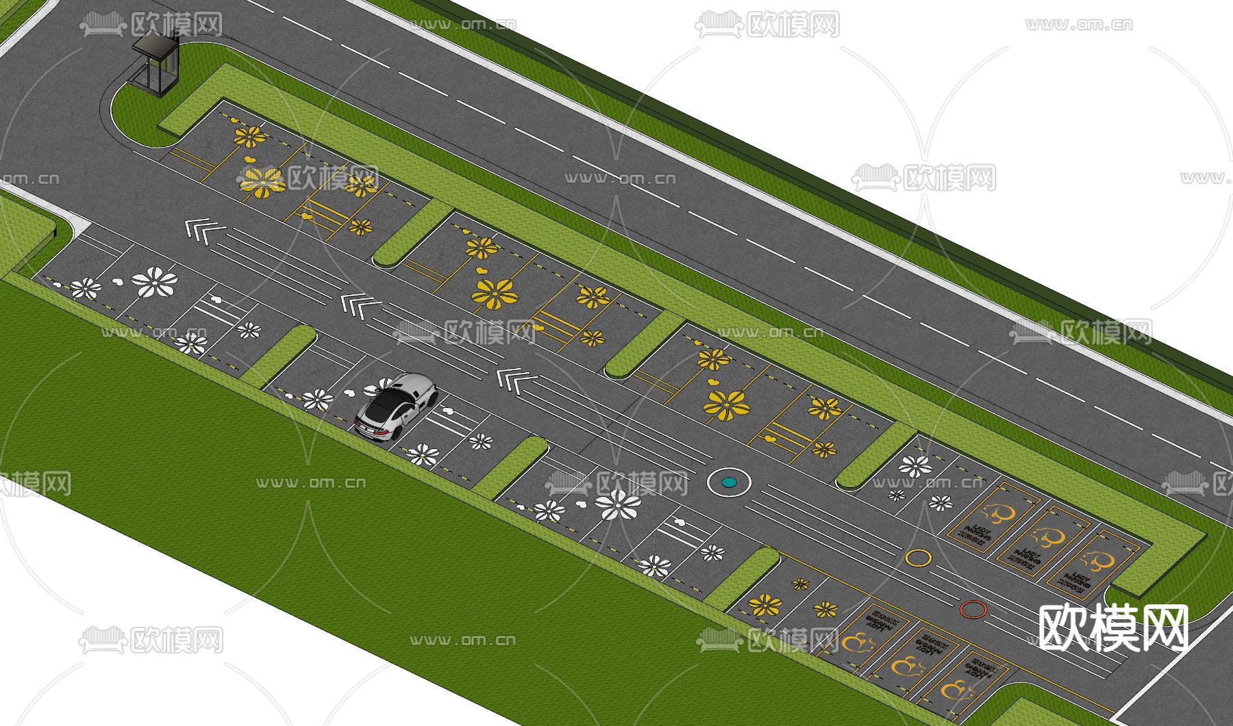 现代创意停车场su模型下载（渲染图3）