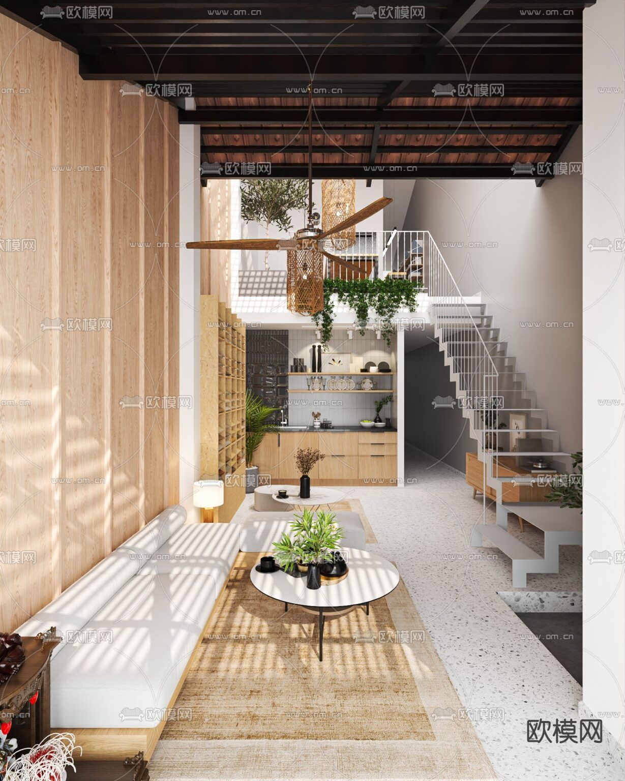 新中式简约创意公寓免费3d模型下载（渲染图4）