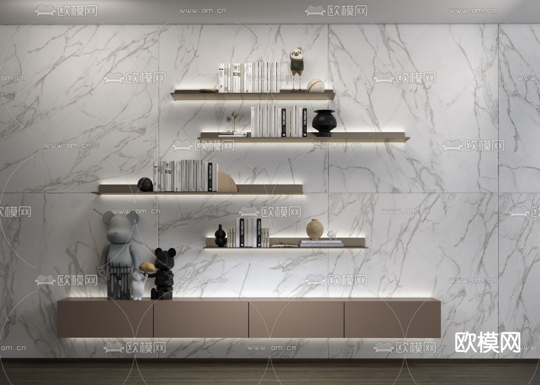 现代书架 吊柜 壁柜su模型下载（渲染图1）
