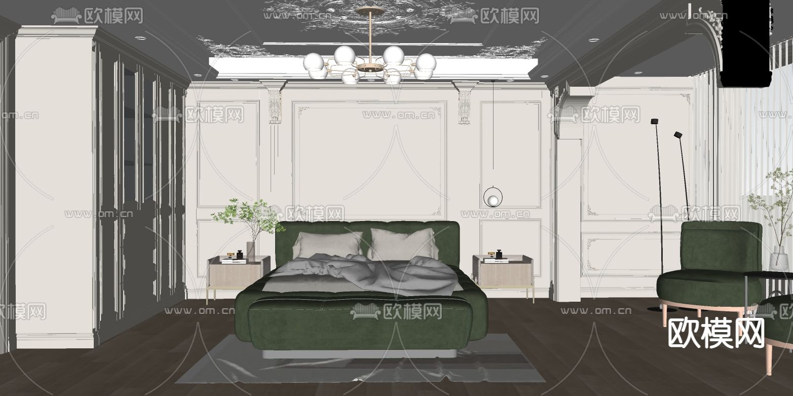 欧式卧室su模型下载（渲染图2）