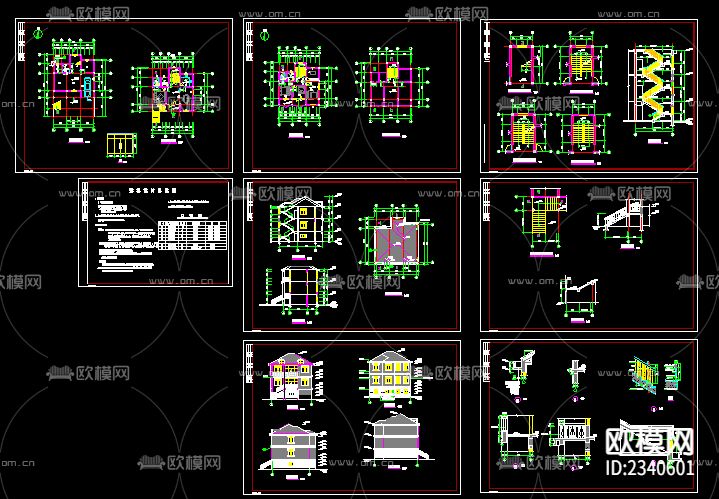 新农村别墅建筑cad施工图-免费3dmax模型库-欧模网