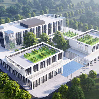  现代多层办公楼鸟瞰su模型 