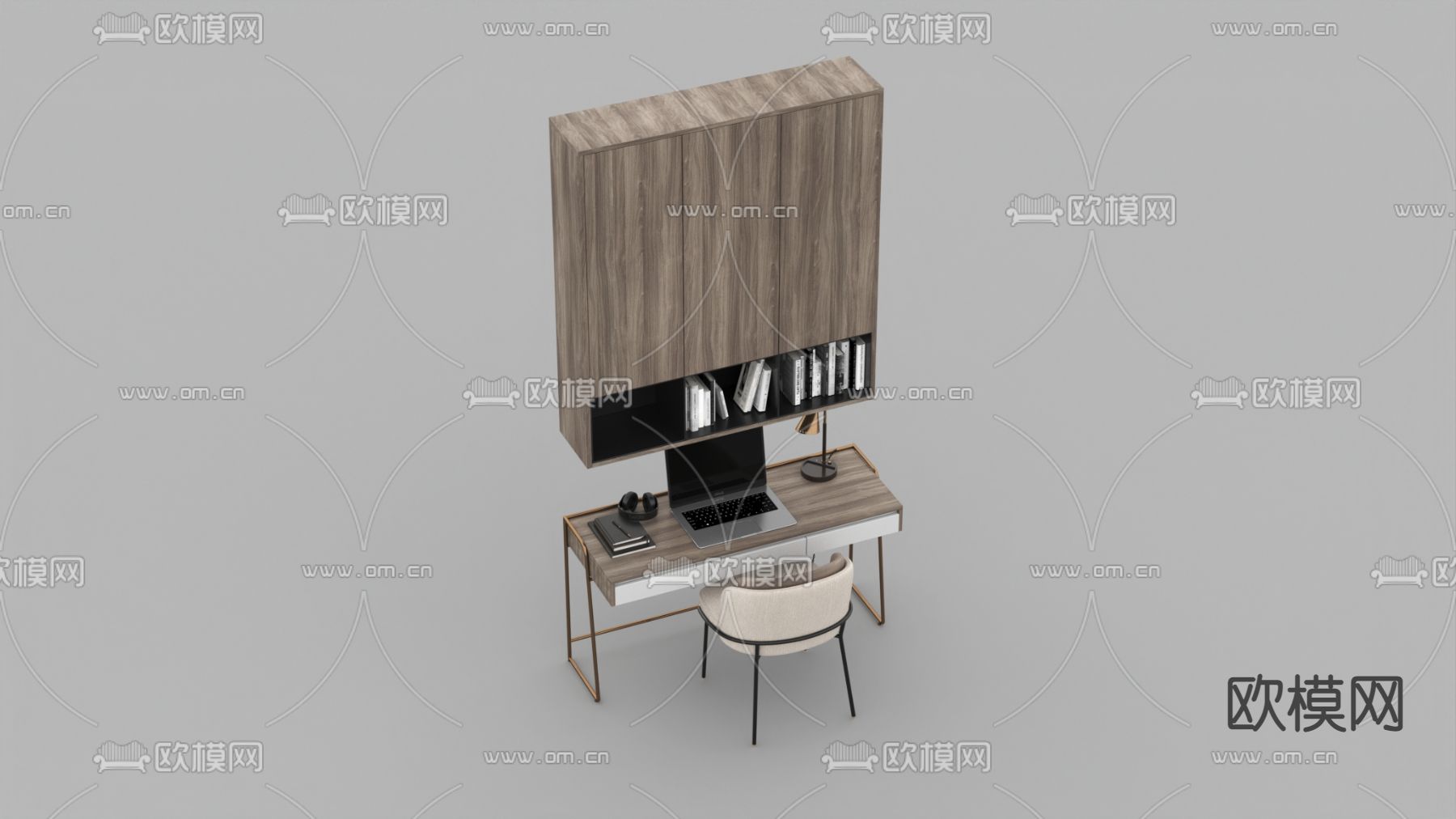 北欧简约实木不锈钢书桌免费3d模型